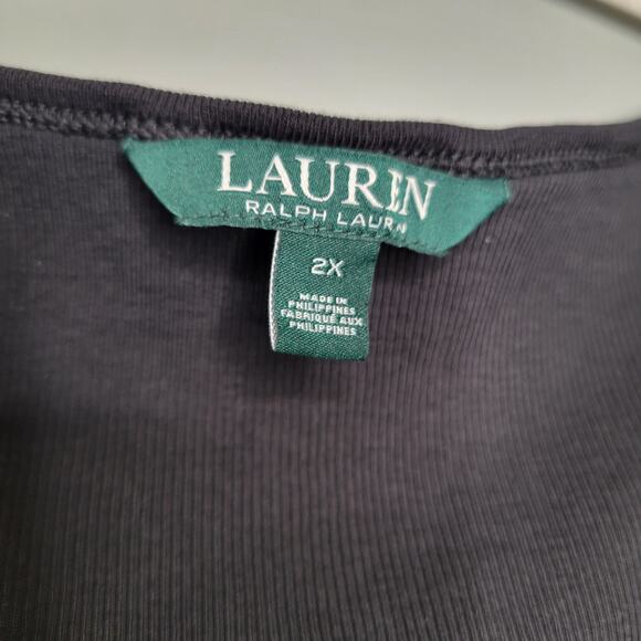 Lauren Ralph Lauren Tank Top Womens Size 2X Basic Black Ribbed Knit 100% Cotton - Picture 2 of 7